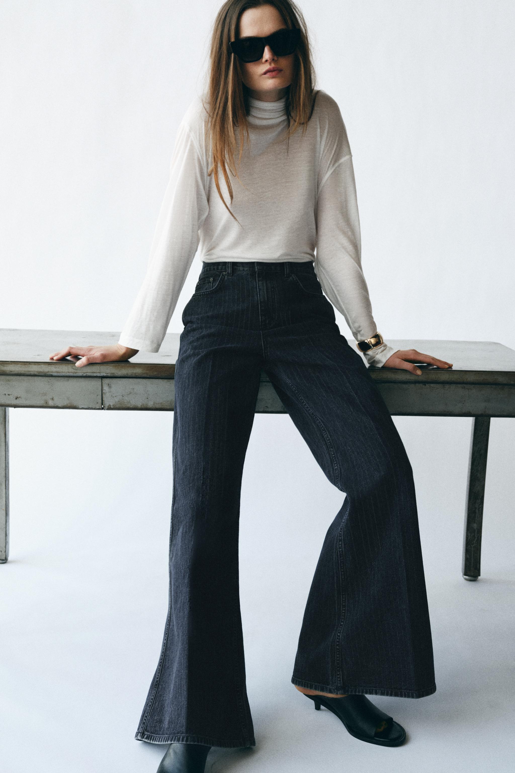 ZW COLLECTION HIGH-WAIST STRIPED FLARE JEANS